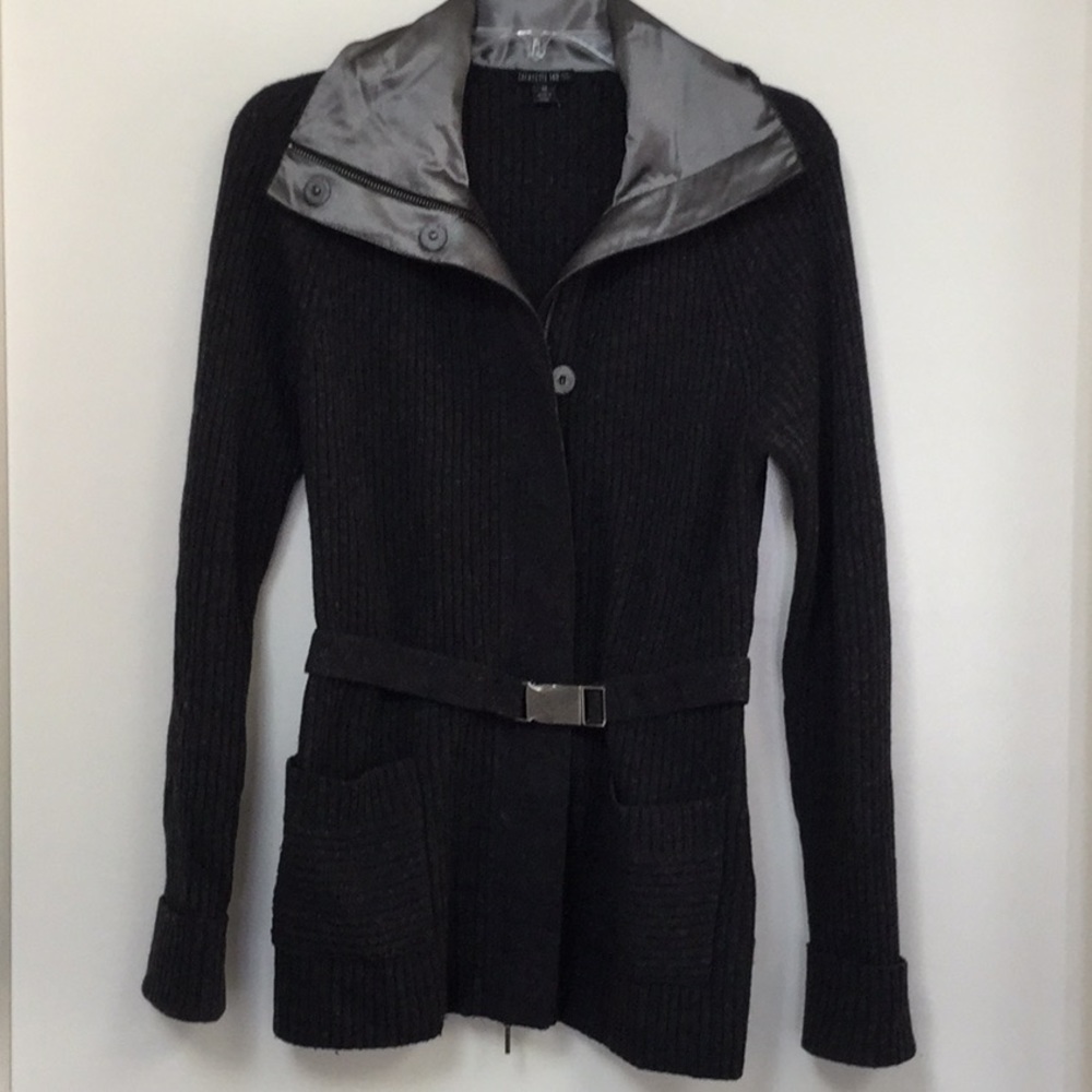 Sweater, belted, zipper & snaps.